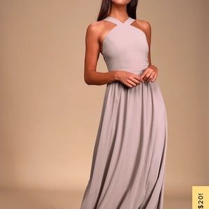 Lulu’s Air of Romance Taupe Maxi Dress M NWT